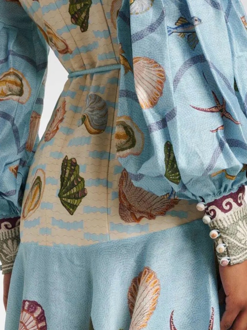 Alemais Light Blue Seashell-Print Long Sleeve Midi Dress US 6 AU 10 New with Tag - Picture 5 of 7
